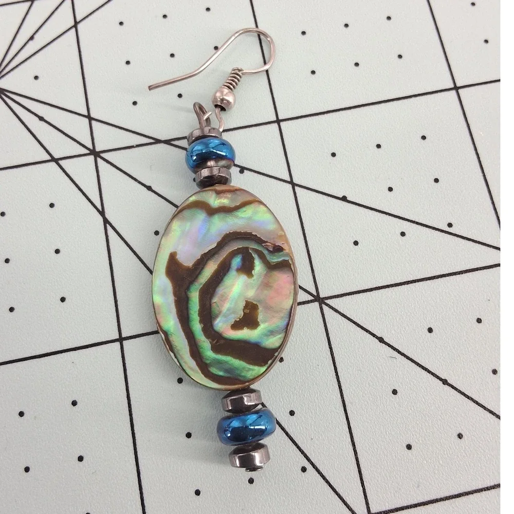 Handmade Abalone‎ Paua Shell Wire Wrapped Dangle Earrings Boho